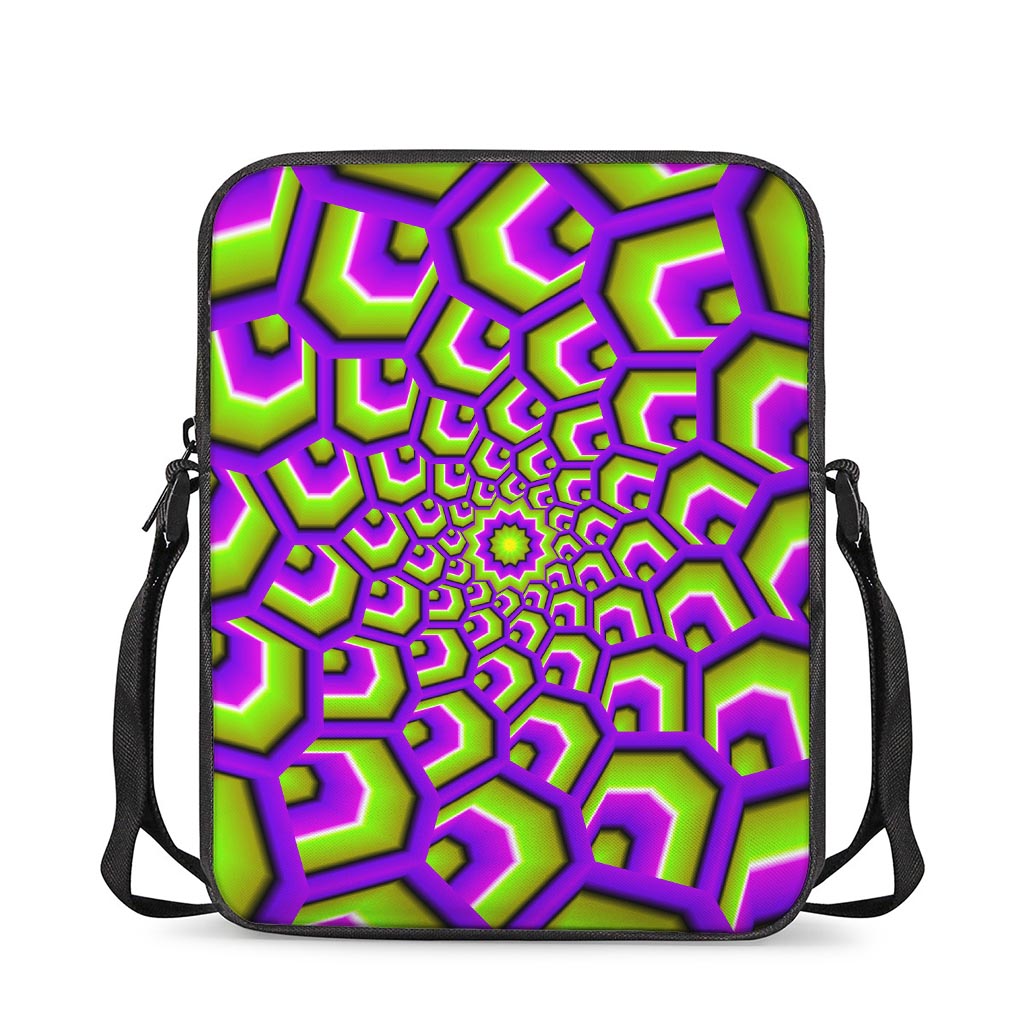 Green Hive Moving Optical Illusion Rectangular Crossbody Bag
