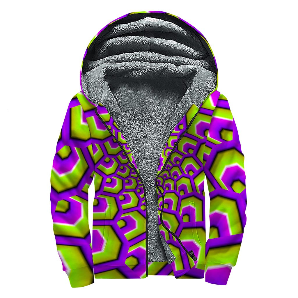 Green Hive Moving Optical Illusion Sherpa Lined Zip Up Hoodie