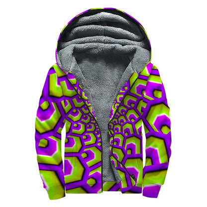 Green Hive Moving Optical Illusion Sherpa Lined Zip Up Hoodie