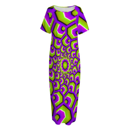 Green Hive Moving Optical Illusion Short Sleeve Long Nightdress