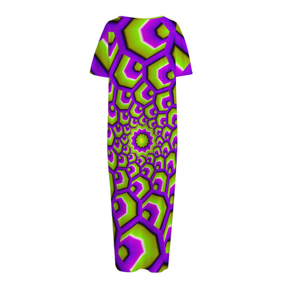 Green Hive Moving Optical Illusion Short Sleeve Long Nightdress