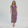 Green Hive Moving Optical Illusion Short Sleeve Maxi Dress