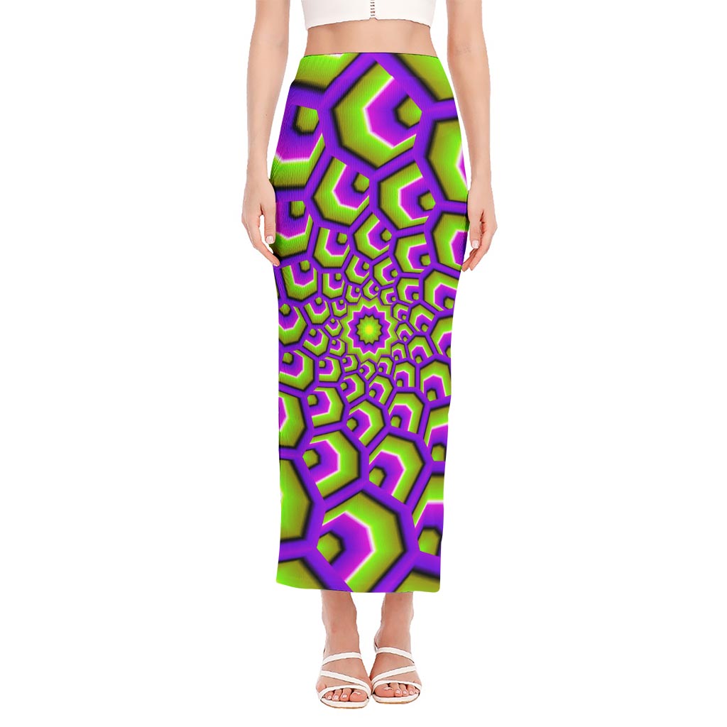 Green Hive Moving Optical Illusion Side Slit Maxi Skirt