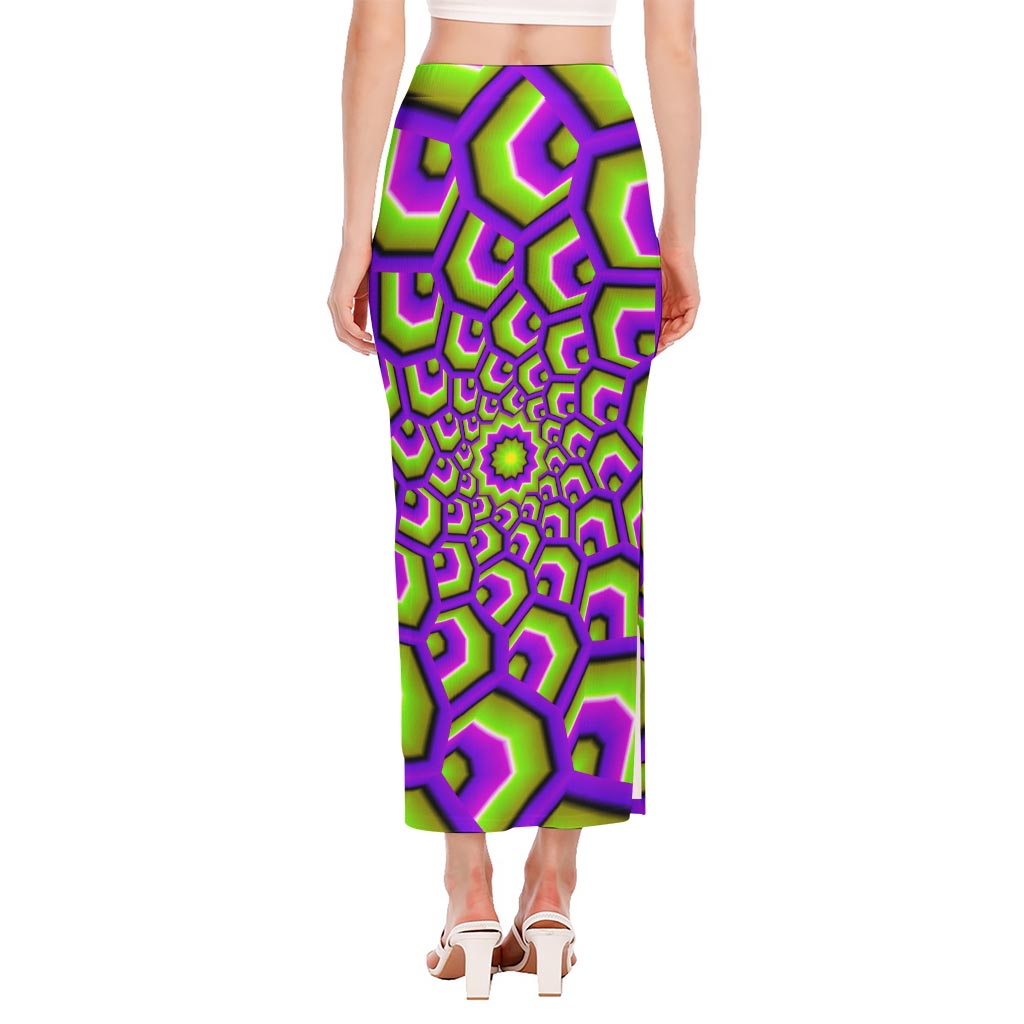 Green Hive Moving Optical Illusion Side Slit Maxi Skirt
