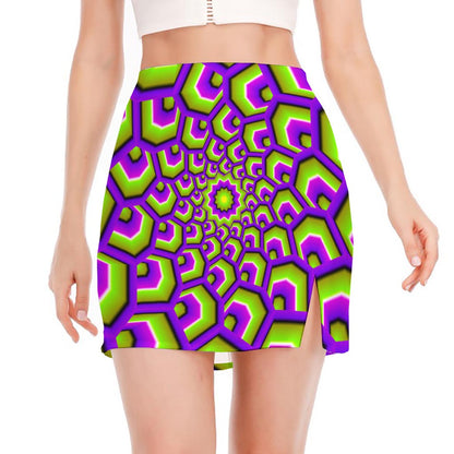 Green Hive Moving Optical Illusion Side Slit Mini Skirt