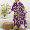 Green Hive Moving Optical Illusion Silk V-Neck Kaftan Dress