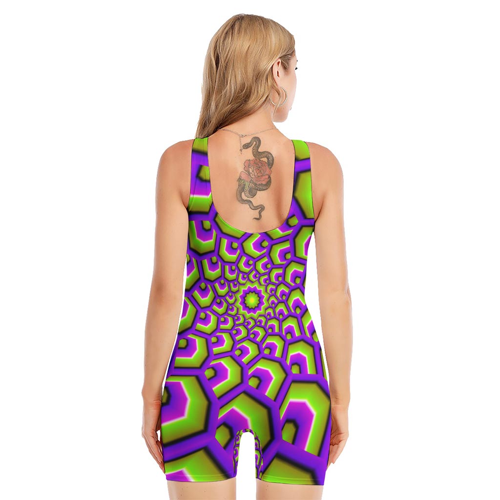 Green Hive Moving Optical Illusion Sleeveless One Piece Swimsuit