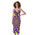 Green Hive Moving Optical Illusion Slim Fit Midi Cami Dress