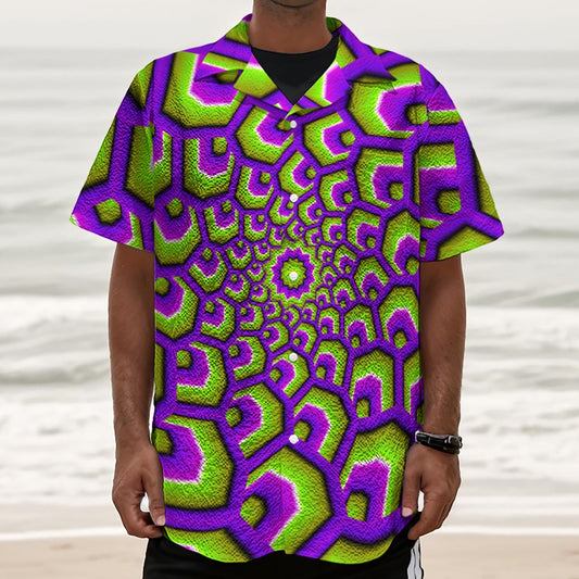 Green Hive Moving Optical Illusion Textured Short Sleeve Shirt