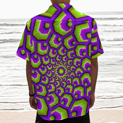 Green Hive Moving Optical Illusion Textured Short Sleeve Shirt