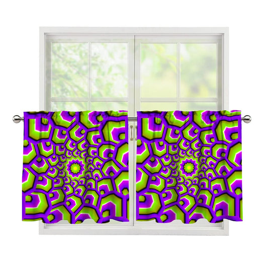 Green Hive Moving Optical Illusion Tier Curtains