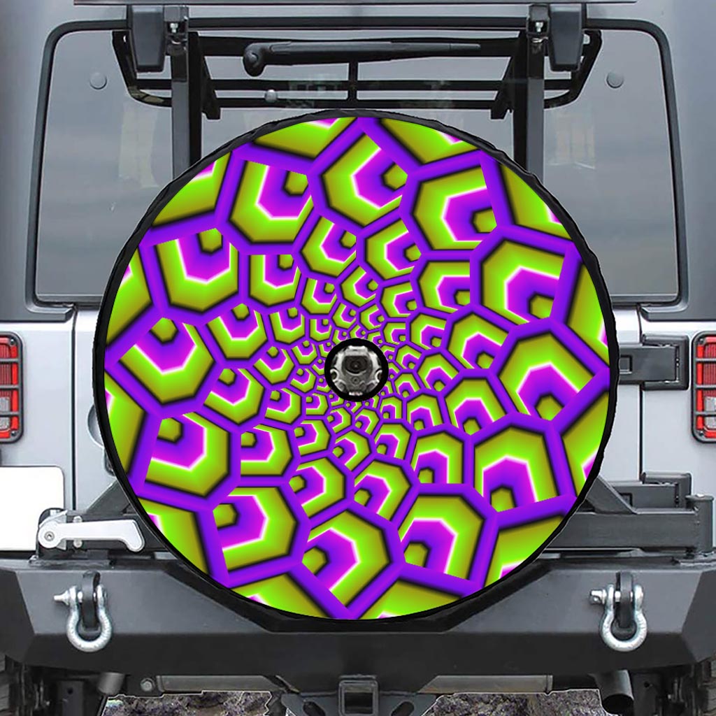 Green Hive Moving Optical Illusion Tire Cover With Camera Hole