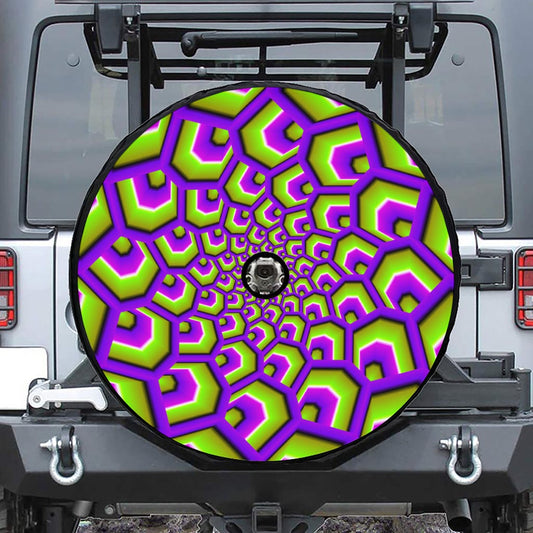 Green Hive Moving Optical Illusion Tire Cover With Camera Hole