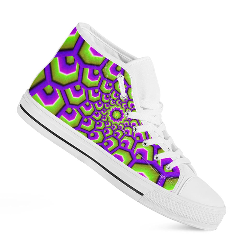 Green Hive Moving Optical Illusion White High Top Sneakers