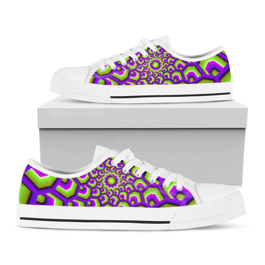 Green Hive Moving Optical Illusion White Low Top Sneakers