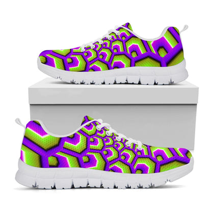 Green Hive Moving Optical Illusion White Running Shoes
