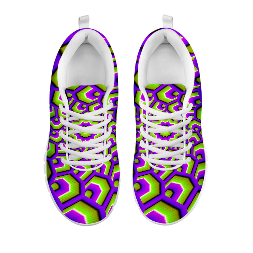 Green Hive Moving Optical Illusion White Running Shoes