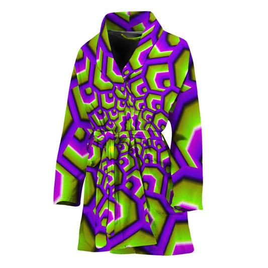 Green Hive Moving Optical Illusion Women's Bathrobe