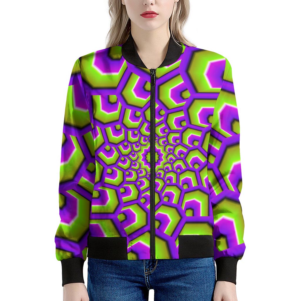 Green Hive Moving Optical Illusion Women's Bomber Jacket