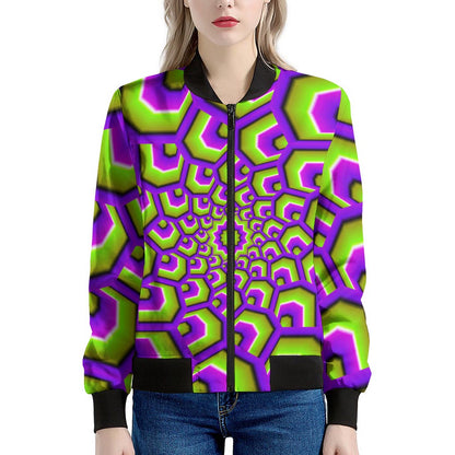 Green Hive Moving Optical Illusion Women's Bomber Jacket