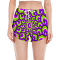 Green Hive Moving Optical Illusion Women's Split Running Shorts