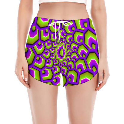 Green Hive Moving Optical Illusion Women's Split Running Shorts