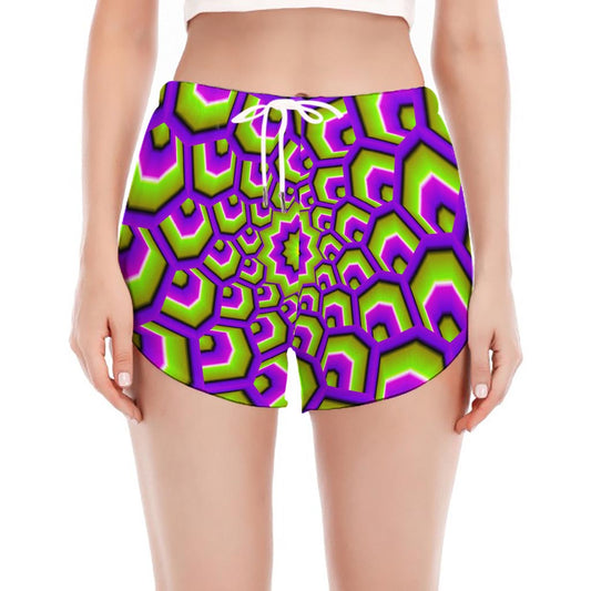 Green Hive Moving Optical Illusion Women's Split Running Shorts