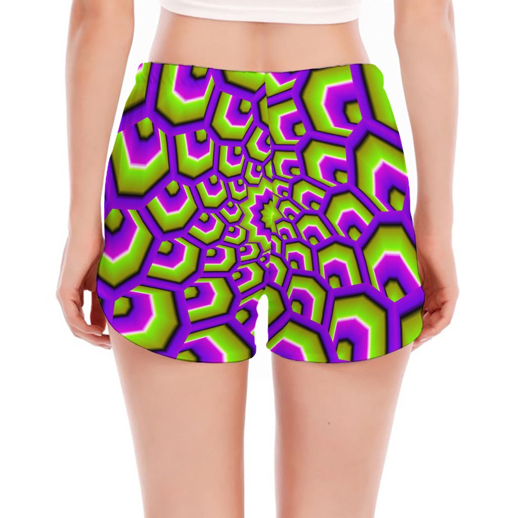 Green Hive Moving Optical Illusion Women's Split Running Shorts