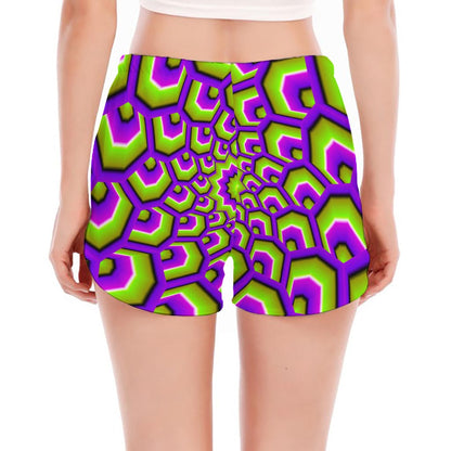 Green Hive Moving Optical Illusion Women's Split Running Shorts