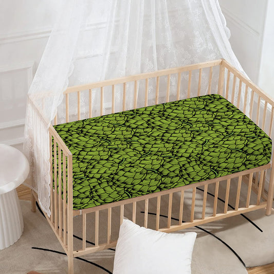 Green Hop Cone Pattern Print Baby Crib Sheet