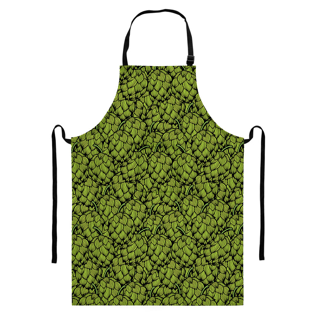 Green Hop Cone Pattern Print Bib Apron With Pocket