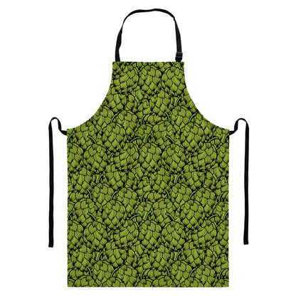 Green Hop Cone Pattern Print Bib Apron With Pocket