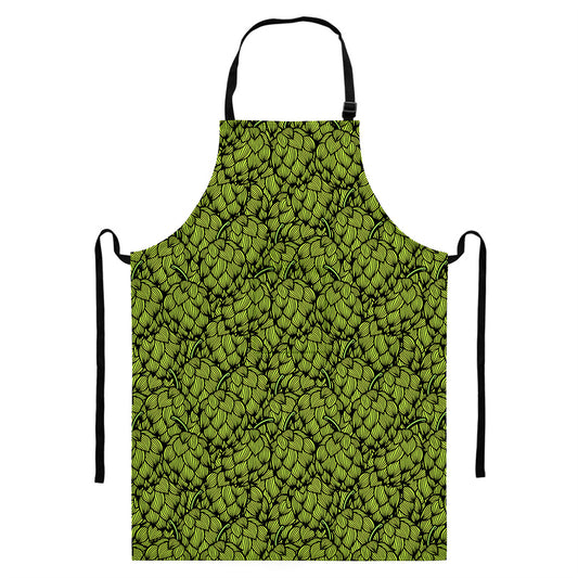 Green Hop Cone Pattern Print Bib Apron With Pocket