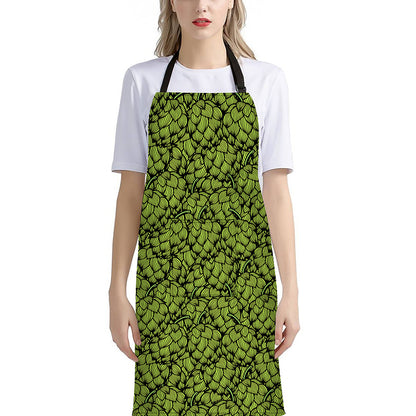 Green Hop Cone Pattern Print Bib Apron With Pocket