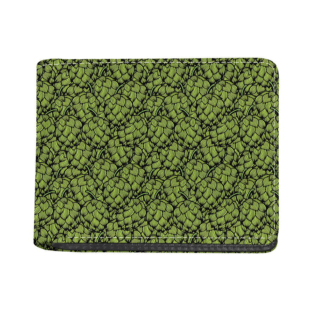 Green Hop Cone Pattern Print Bifold Wallet