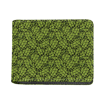 Green Hop Cone Pattern Print Bifold Wallet