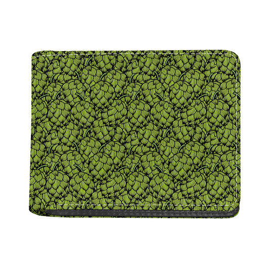 Green Hop Cone Pattern Print Bifold Wallet