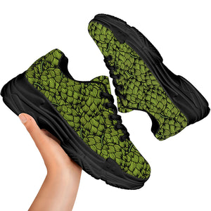 Green Hop Cone Pattern Print Black Chunky Shoes