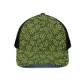 Green Hop Cone Pattern Print Black Mesh Trucker Hat