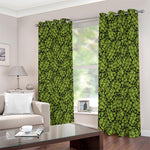 Green Hop Cone Pattern Print Blackout Grommet Curtains