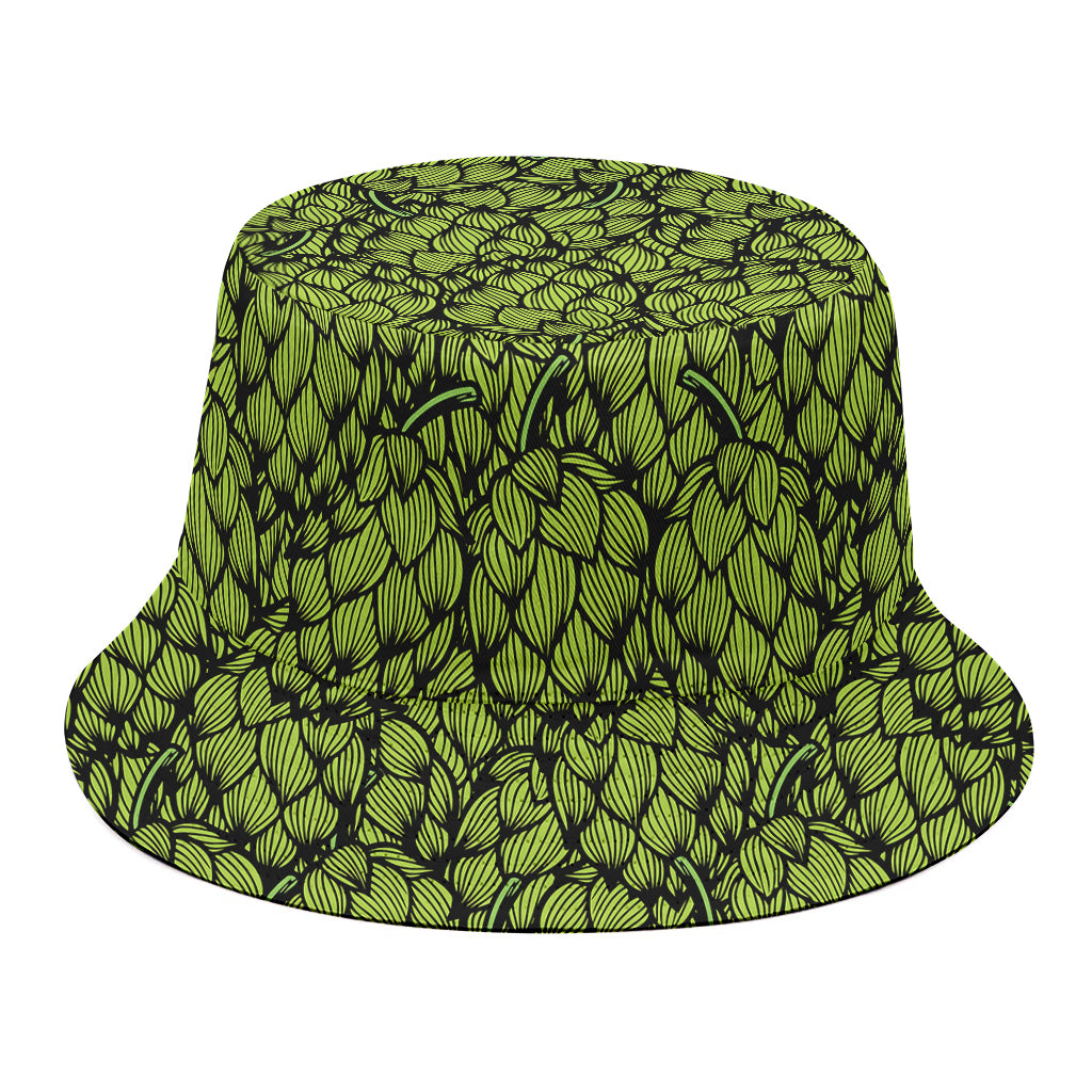 Green Hop Cone Pattern Print Bucket Hat