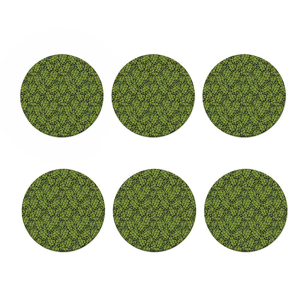 Green Hop Cone Pattern Print Coaster Set