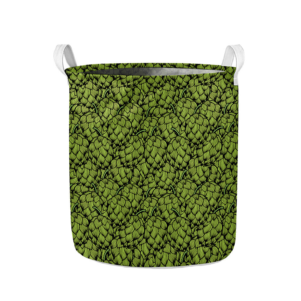 Green Hop Cone Pattern Print Collapsible Laundry Basket
