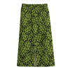 Green Hop Cone Pattern Print Cotton Front Slit Maxi Skirt