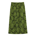 Green Hop Cone Pattern Print Cotton Front Slit Maxi Skirt