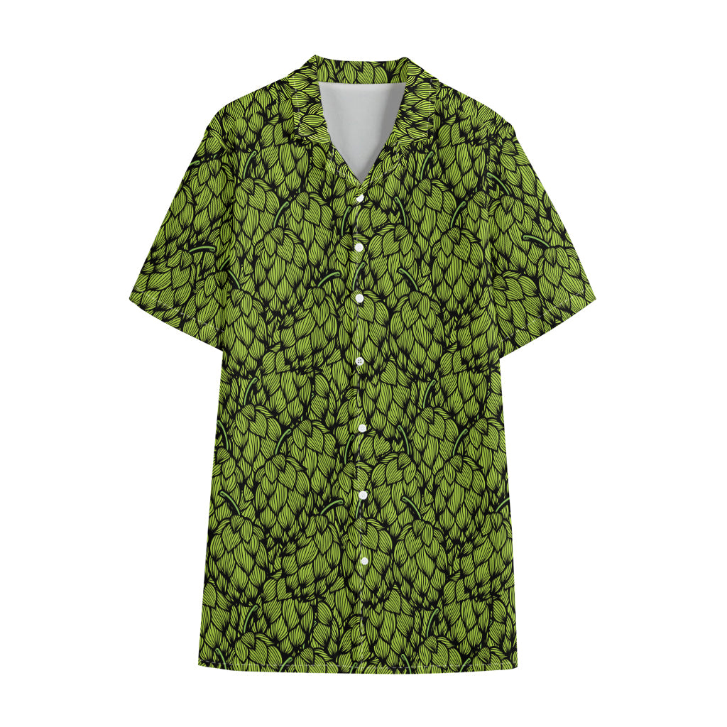 Green Hop Cone Pattern Print Cotton Hawaiian Shirt