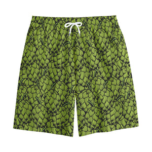 Green Hop Cone Pattern Print Cotton Shorts