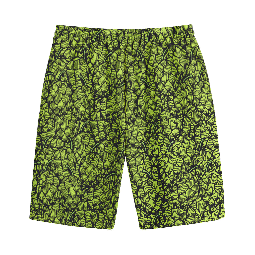 Green Hop Cone Pattern Print Cotton Shorts