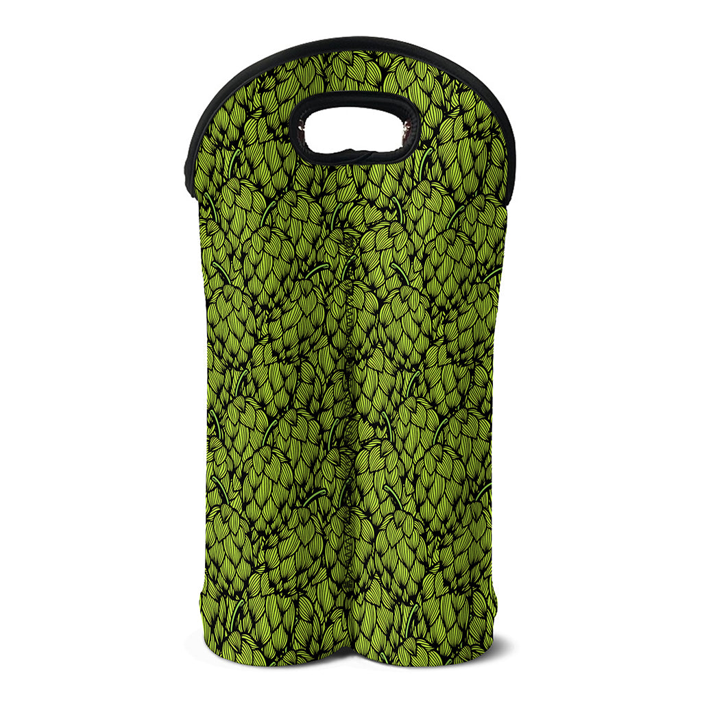 Green Hop Cone Pattern Print Double Neoprene Wine Tote