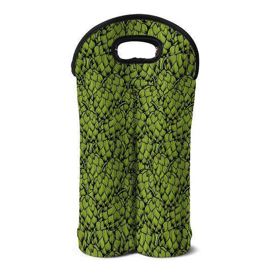 Green Hop Cone Pattern Print Double Neoprene Wine Tote